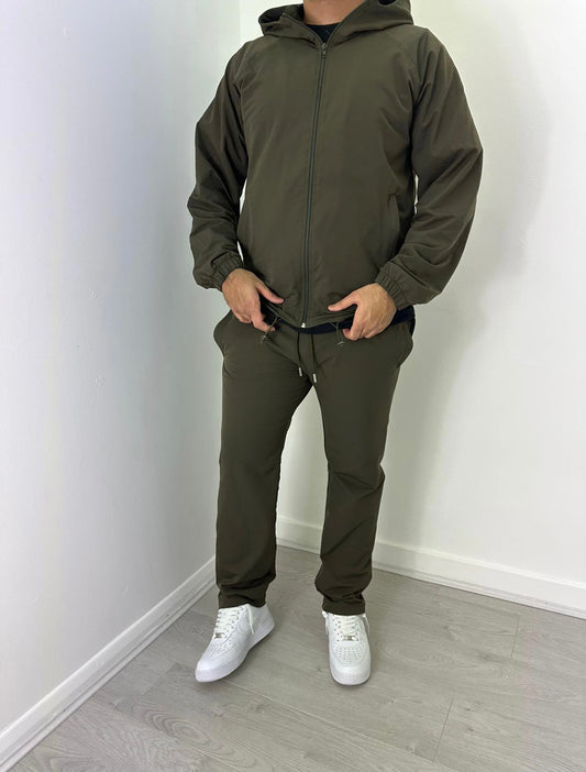 Relaxed Fit Khaki Hooded Woven Track Set