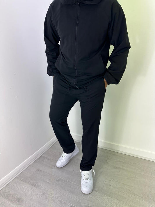 Relaxed Fit Black Hooded Woven Track Set